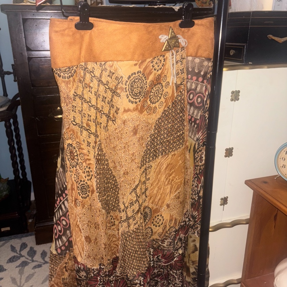 Vintage A-Line Skirt - Orange and Brown Patchwork
